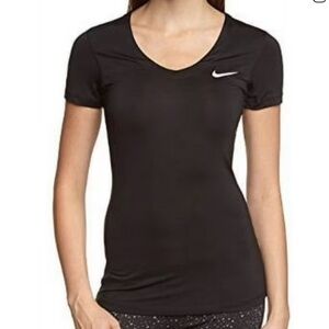Nike Pro Women's Black Short Sleeve Tee Size M Sports Gym Yoga Running V-Neck